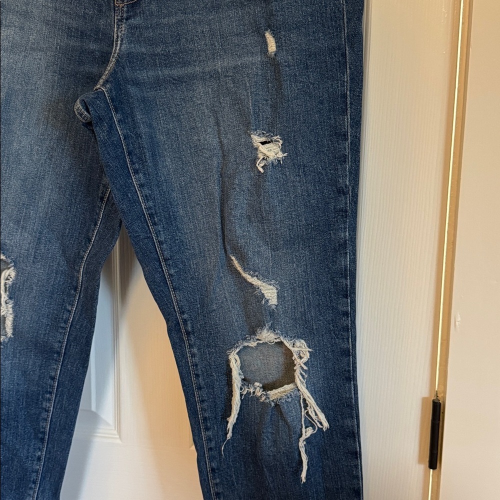 Old Navy Distressed High Rise O.G. Straight Secret Smooth Pockets in Dark Blue - Picture 6 of 11
